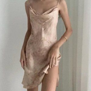 Vintage Y2K 100% Silk Slip Dress Printed Mini Silk Dress Size Small Cowl Neck